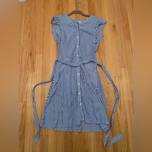Loft White & Blue Striped  button up dress, size 4